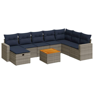 vidaXL Salon de jardin 9 pcs avec coussins Résine tressée Gris
