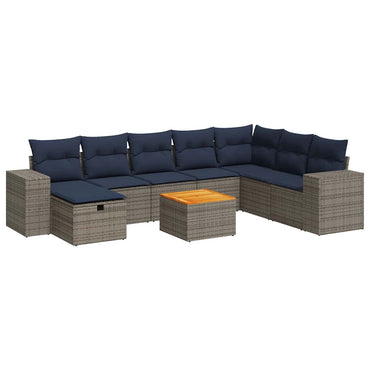 vidaXL Salon de jardin 9 pcs avec coussins Résine tressée Gris