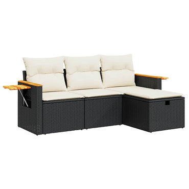 vidaXL 4-tlg. Garten-Sofagarnitur mit Kissen Schwarz Poly Rattan