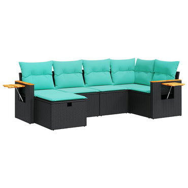 vidaXL 6-tlg. Garten-Sofagarnitur mit Kissen Schwarz Poly Rattan
