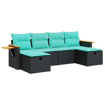 vidaXL 6-tlg. Garten-Sofagarnitur mit Kissen Schwarz Poly Rattan