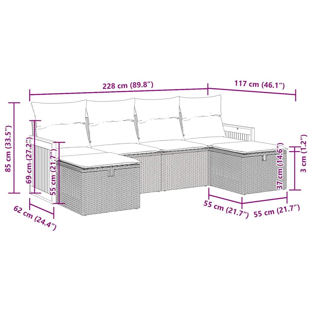 vidaXL Ensemble de canapés de jardin 6 pcs avec coussins gris résine tressée