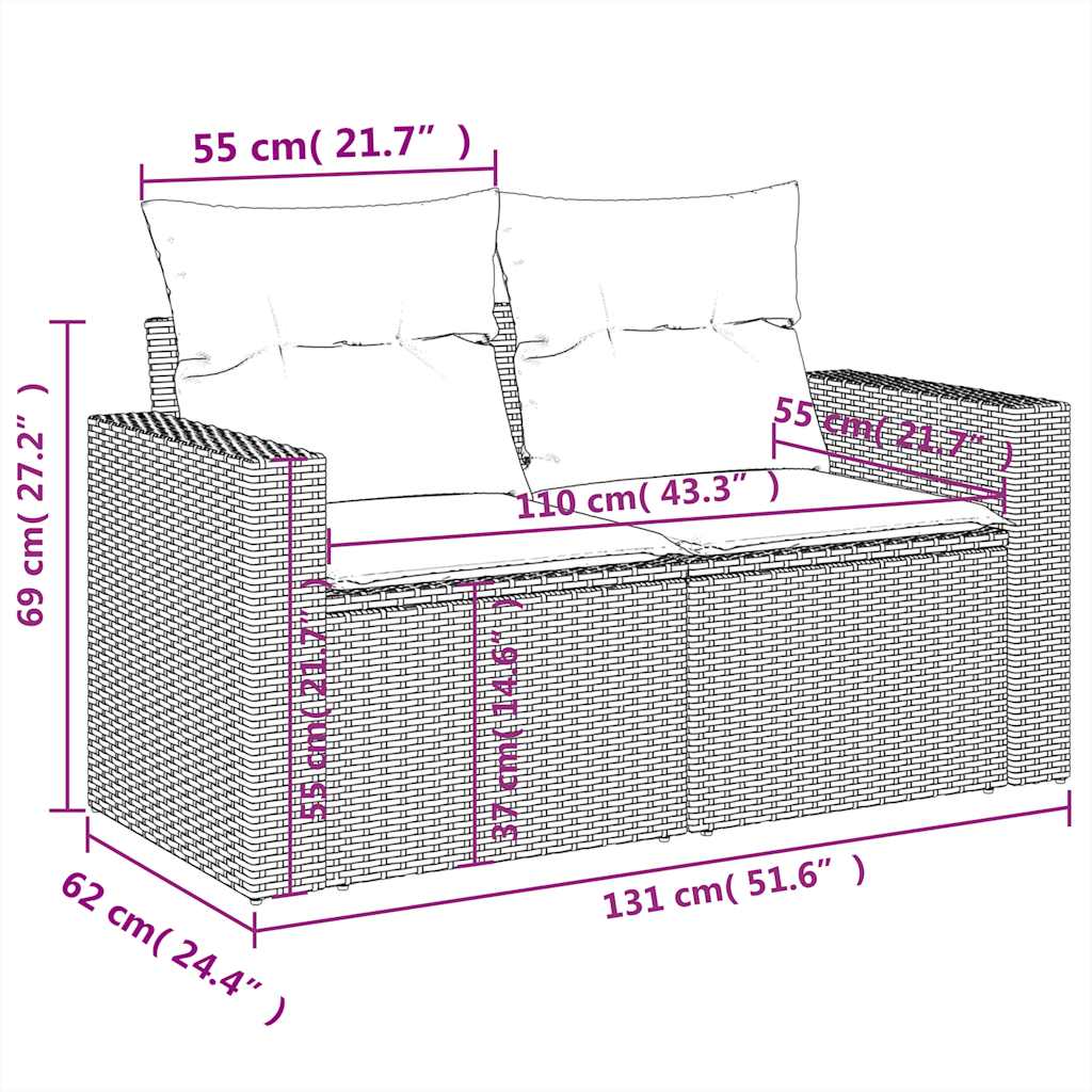 vidaXL 5tlg. Garten-Sofagarnitur mit Kissen Schwarz Poly Rattan Akazie