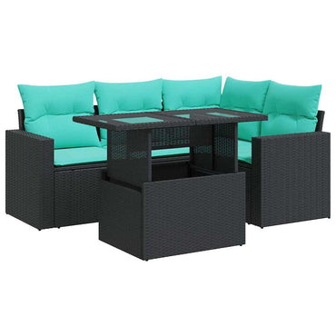 vidaXL 5tlg. Garten-Sofagarnitur mit Kissen Schwarz Poly Rattan Akazie