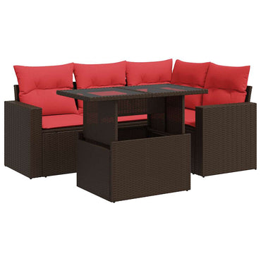 vidaXL Ensemble de canapés de jardin 5 pcs avec coussins marron résine tressée acacia