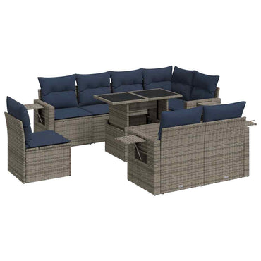 vidaXL Salon de jardin 9 pcs avec coussins Résine tressée Gris