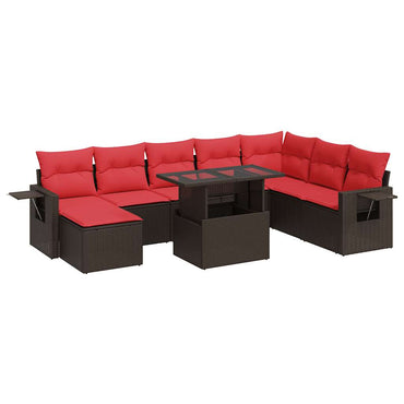 vidaXL 9-tlg. Garten-Sofagarnitur mit Kissen Braun Poly Rattan Akazie