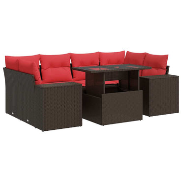 vidaXL Salon de jardin 7 pièces avec coussins résine tressée marron