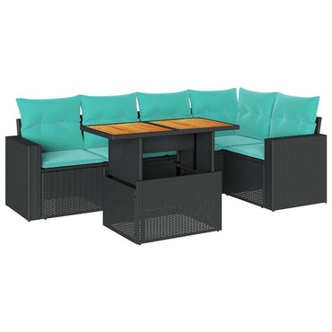 vidaXL 6-tlg. Garten-Sofagarnitur mit Kissen Schwarz Poly Rattan