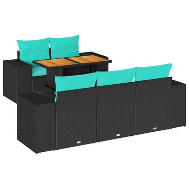vidaXL 6-tlg. Garten-Sofagarnitur mit Kissen Schwarz Poly Rattan