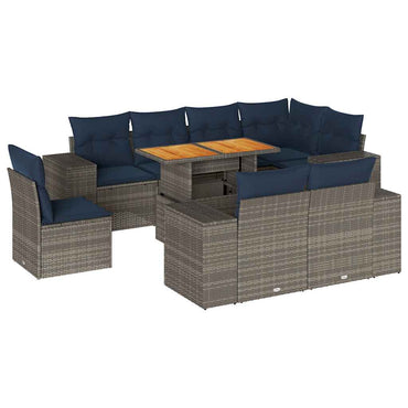 vidaXL Salon de jardin 9 pcs avec coussins Résine tressée Gris