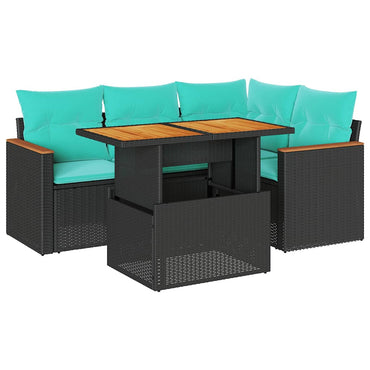 vidaXL 5-tlg. Garten-Sofagarnitur mit Kissen Schwarz Poly Rattan