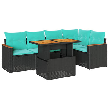 vidaXL 6-tlg. Garten-Sofagarnitur mit Kissen Schwarz Poly Rattan