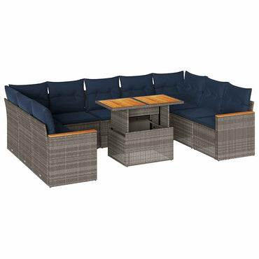 vidaXL Salon de jardin 10 pcs avec coussins résine tressée gris