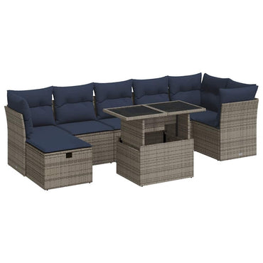 vidaXL Salon de jardin 8 pcs avec coussins gris résine tressée acacia