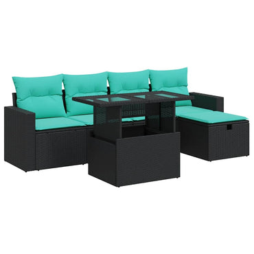 vidaXL 6-tlg. Garten-Sofagarnitur mit Kissen Grau Poly Rattan Akazie