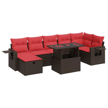 vidaXL 8-tlg. Garten-Sofagarnitur mit Kissen Braun Poly Rattan