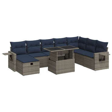 vidaXL 9-tlg. Garten-Sofagarnitur mit Kissen Grau Poly Rattan Akazie