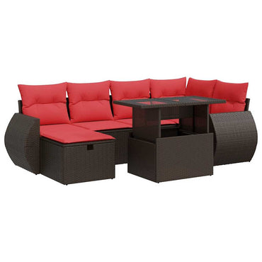 vidaXL Salon de jardin 7 pièces avec coussins résine tressée marron