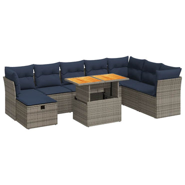 vidaXL 9-tlg. Garten-Sofagarnitur mit Kissen Braun Poly Rattan Akazie