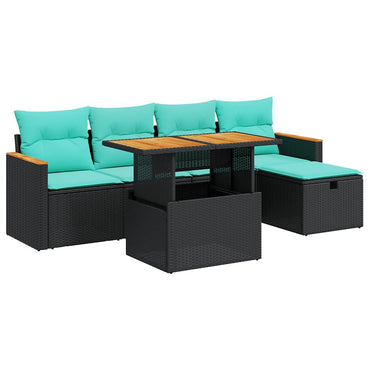 vidaXL 6-tlg. Garten-Sofagarnitur mit Kissen Schwarz Poly Rattan