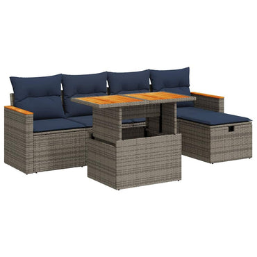 vidaXL Salon de jardin 6 pcs avec coussins Gris Résine tressée Bois d'acacia