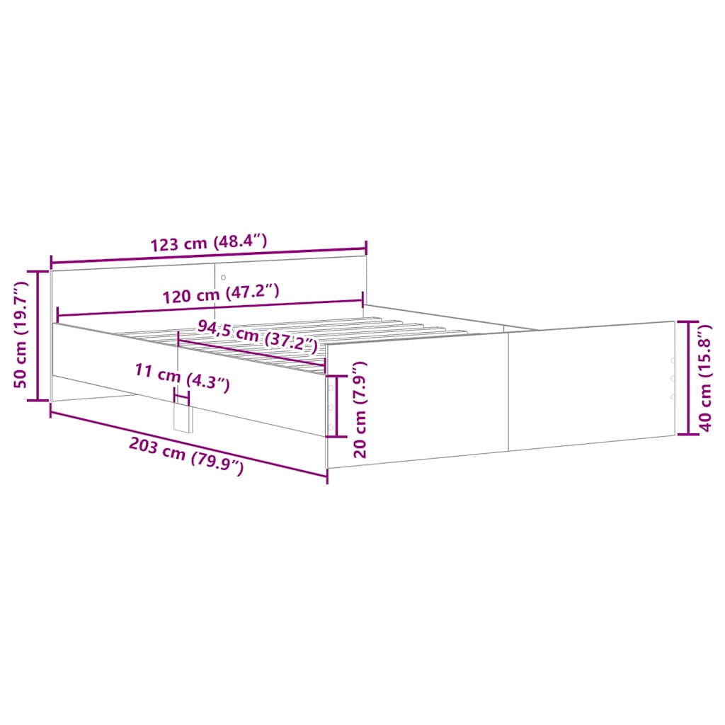 vidaXL Bettgestell ohne Matratze Altholz-Optik 120x200cm Holzwerkstoff