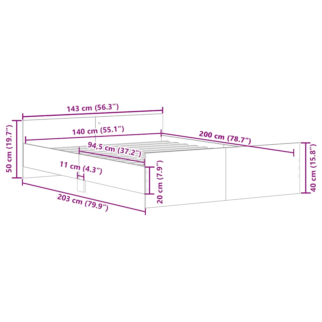 Bettgestell ohne Matratze Artisan-Eiche 140x200cm Holzwerkstoff