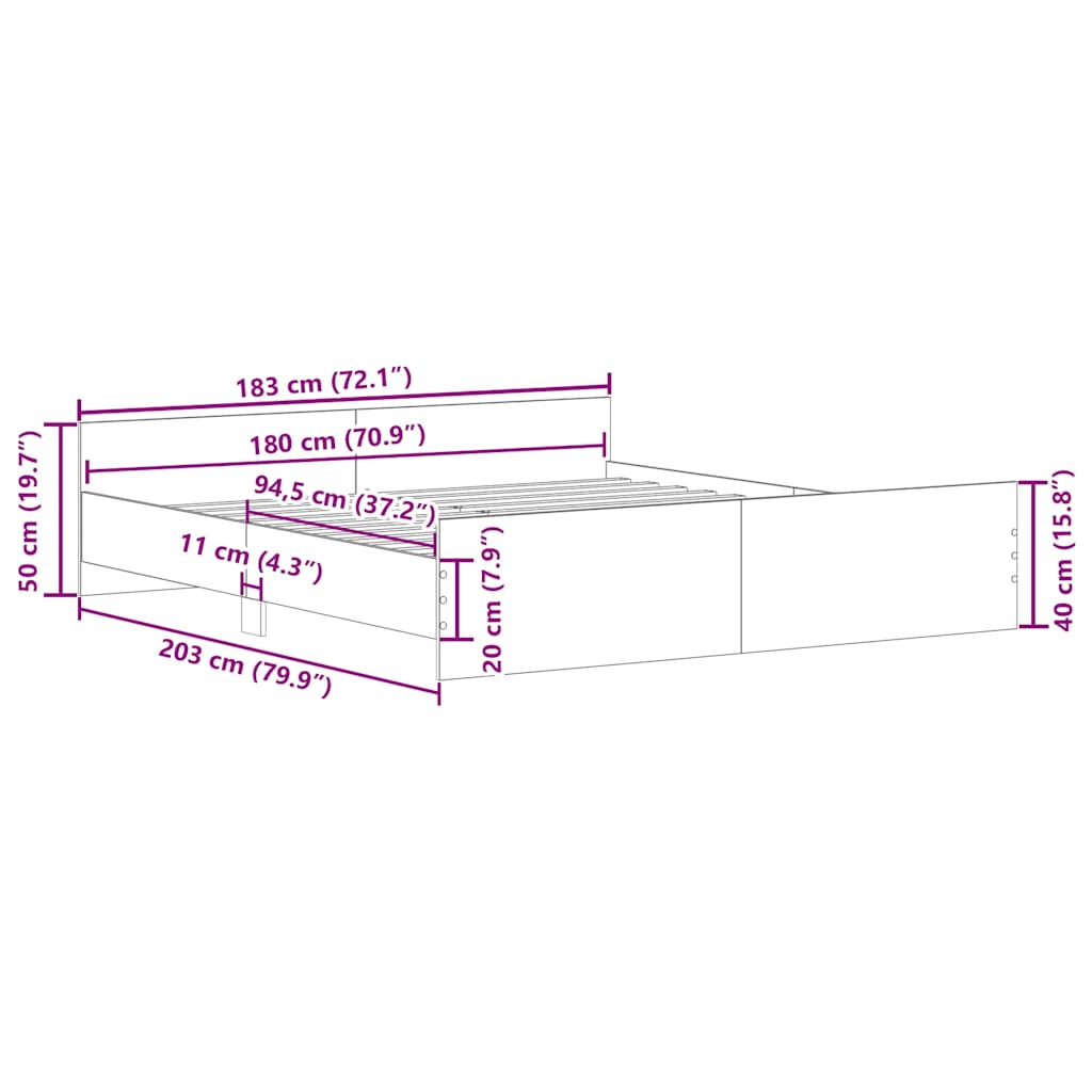 vidaXL Bettgestell ohne Matratze Altholz-Optik 180x200cm Holzwerkstoff