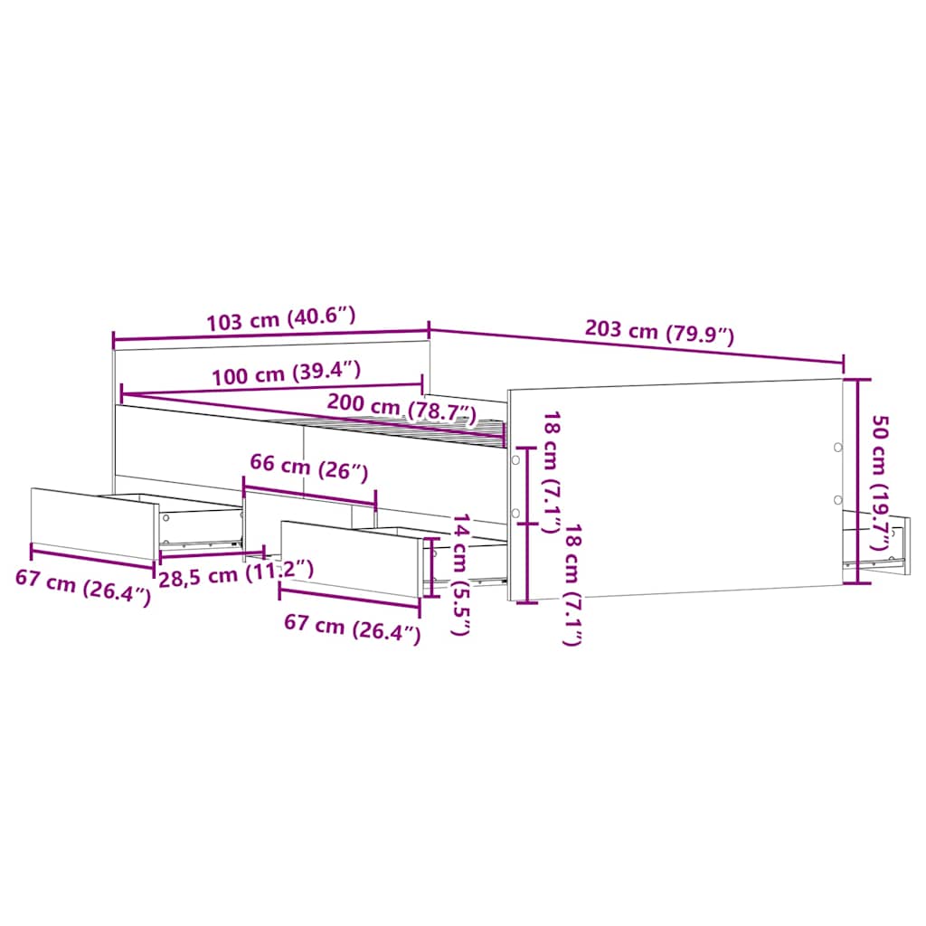 vidaXL Bettgestell ohne Matratze Artisan-Eiche 100x200cm Holzwerkstoff
