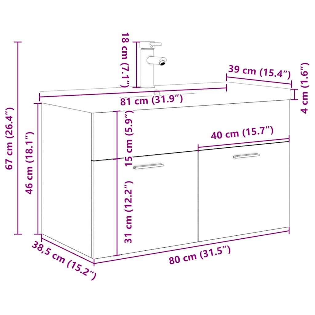 vidaXL Waschbeckenunterschrank mit Einbaubecken und Wasserhahn