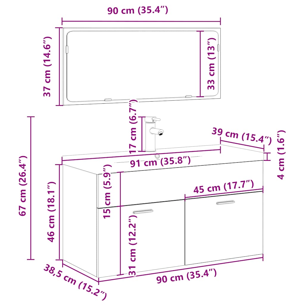 vidaXL Ensemble de meubles de salle de bain 3 pcs Effet bois de récupération Bois d'ingénierie