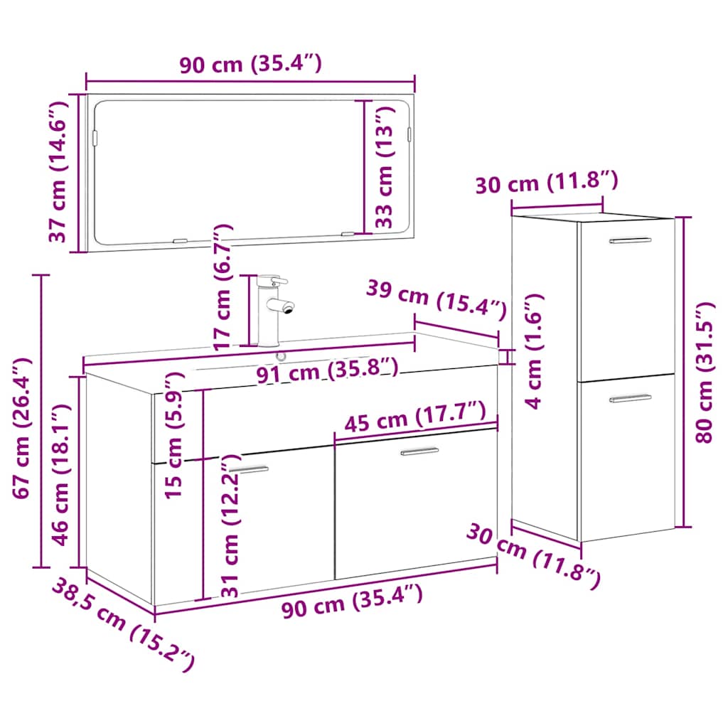 vidaXL Ensemble de meubles de salle de bain 4 pcs Chêne artisanal Bois d'ingénierie