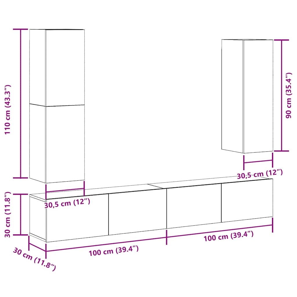 vidaXL 4-tlg. TV-Schrank-Set Wandmontage Artisan-Eiche Holzwerkstoff