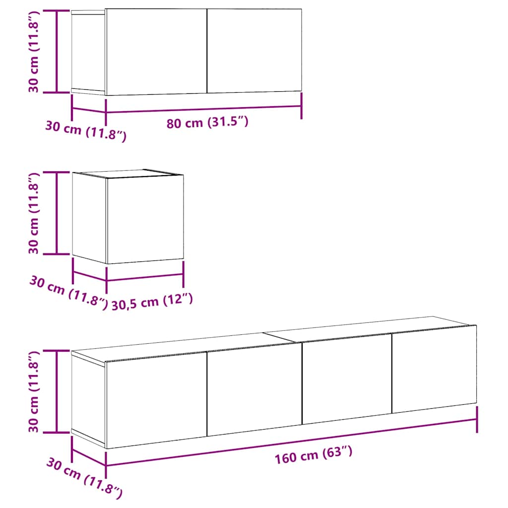 vidaXL 4-tlg. TV-Schrank-Set Wandmontage Artisan-Eiche Holzwerkstoff