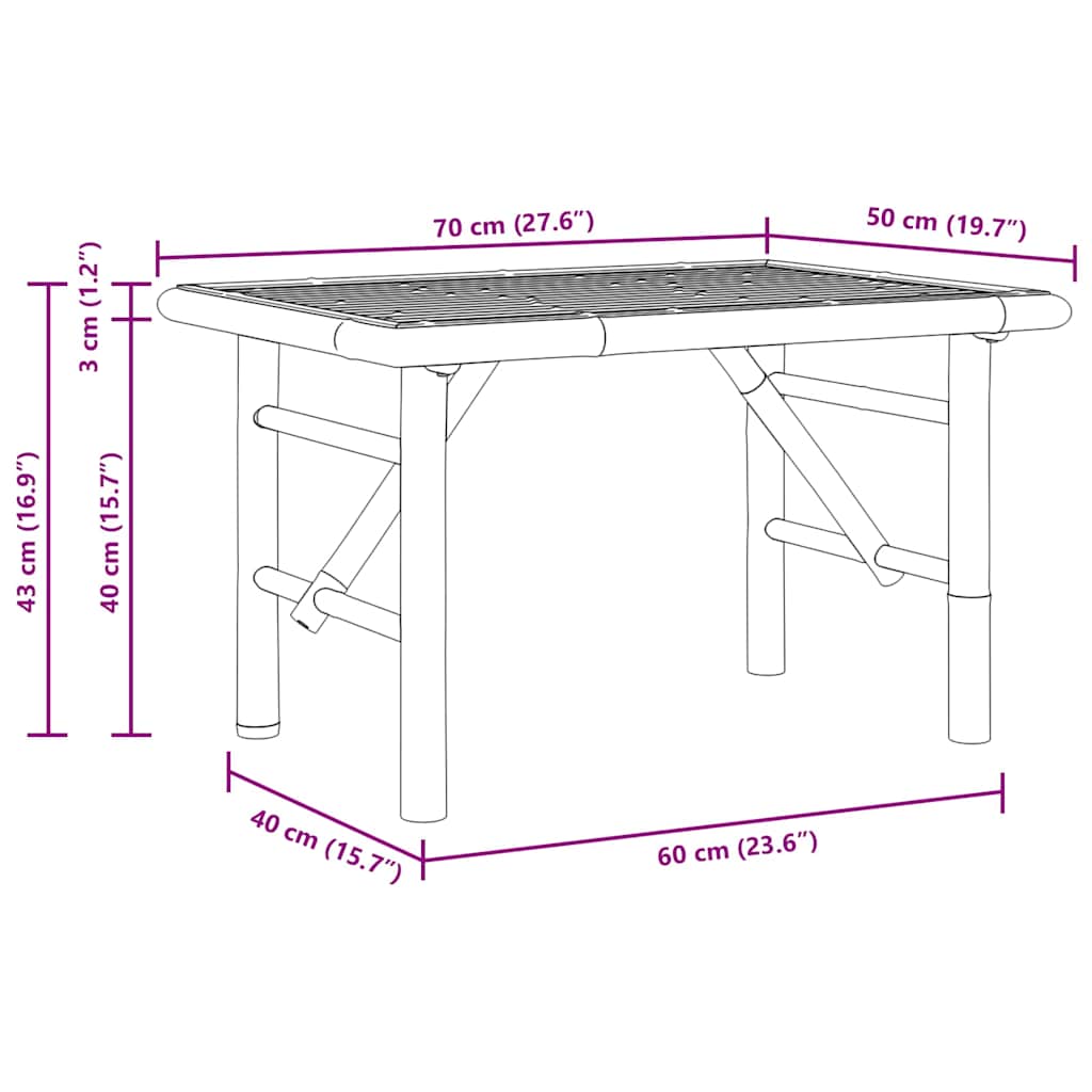 vidaXL Table basse marron 70 x 40 x 36 cm Bambou
