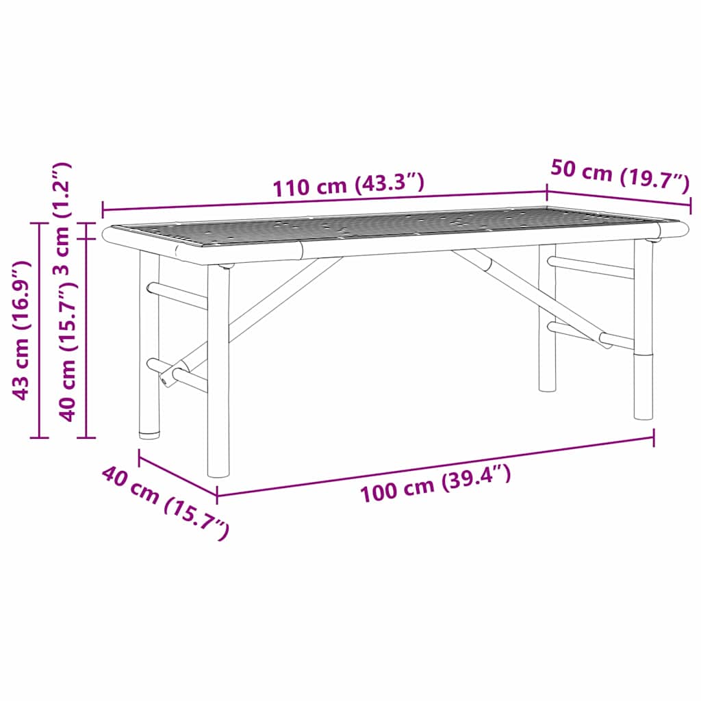 vidaXL Table basse marron 110 x 50 x 43 cm bambou