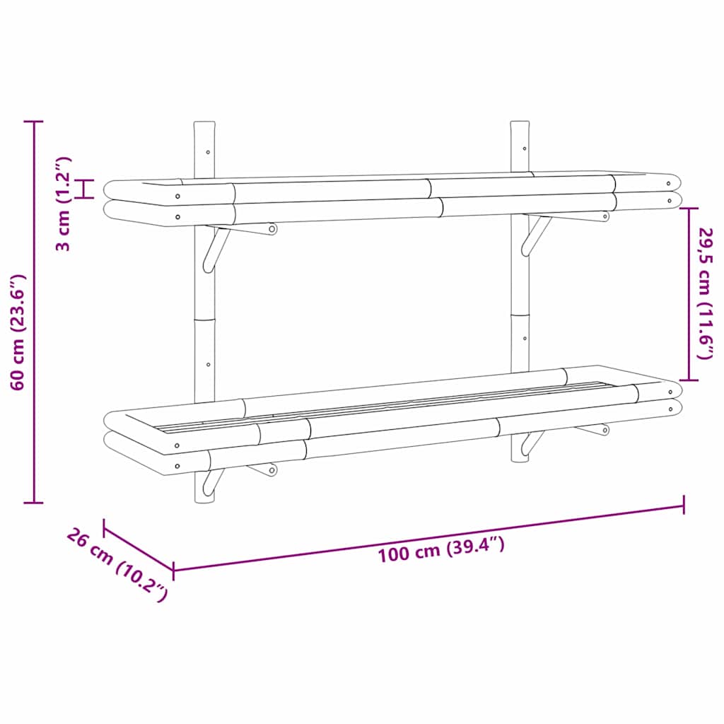 vidaXL Wandregal mit Regal Wandmontiert Braun 100 x 26 x 60 cm Bambus