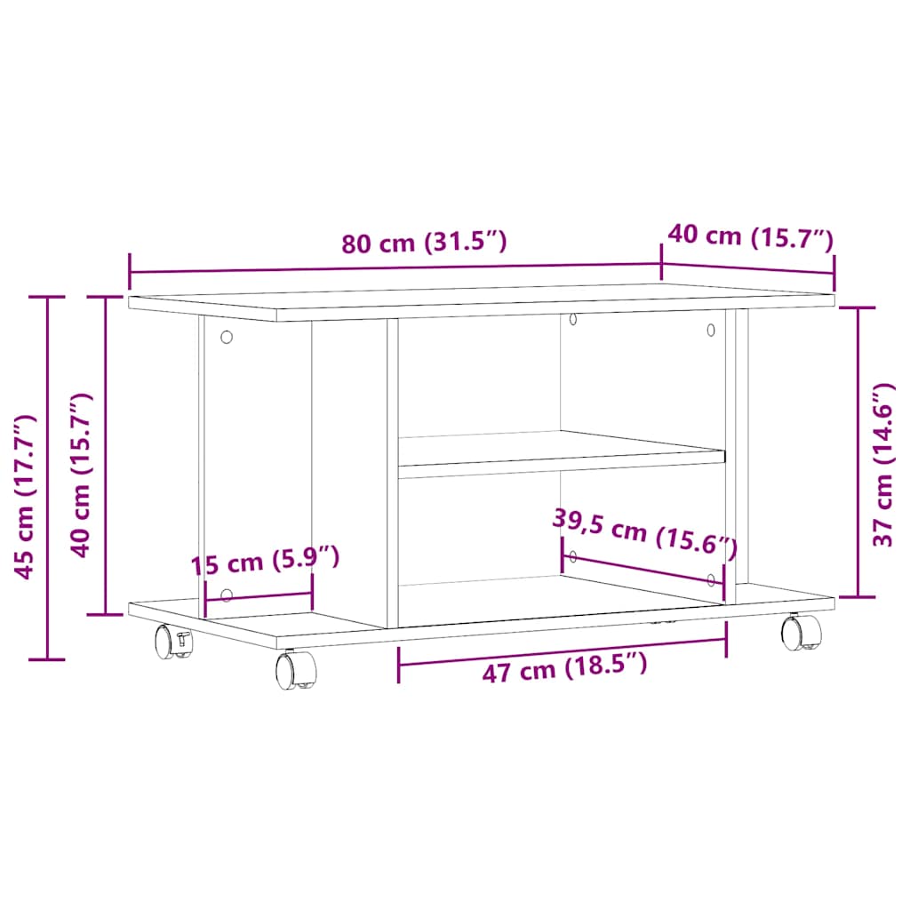 vidaXL TV-Schrank mit Rollen Schwarz Eichen-Optik 80x40x45 cm