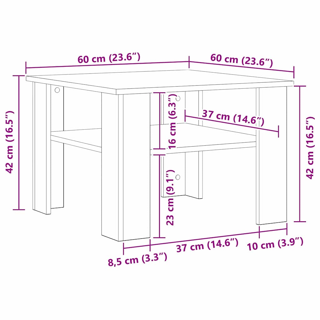 vidaXL Couchtisch Schwarz Eichen-Optik 60 x 60 x 42 cm Holzwerkstoff