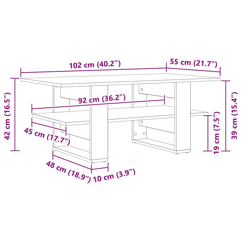 vidaXL Couchtisch Schwarz Eichen-Optik 102 x 55 x 42 cm Holzwerkstoff