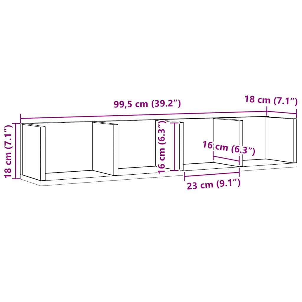 vidaXL Wandregal Schwarz Eichen-Optik 100 x 18 x 18 cm Holzwerkstoff