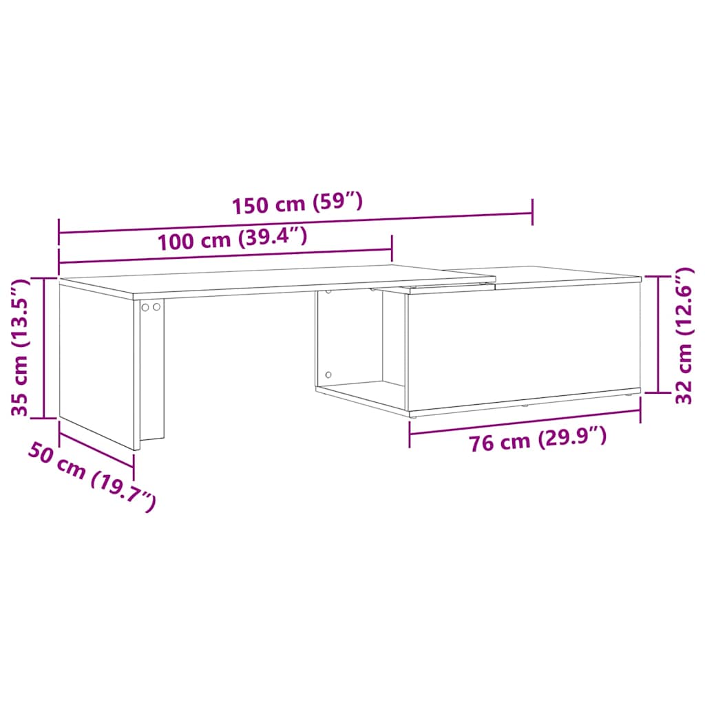 vidaXL Couchtisch Schwarz Eichen-Optik 150 x 50 x 35 cm Holzwerkstoff