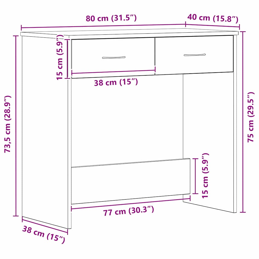 vidaXL Schreibtisch Schwarz Eichen-Optik 80 x 40 x 75 cm Holzwerkstoff