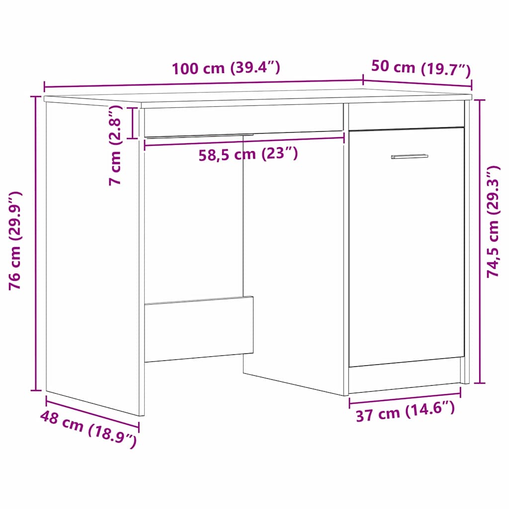 vidaXL Schreibtisch mit Speicher Schwarz Eichen-Optik 100 x 50 x 76 cm