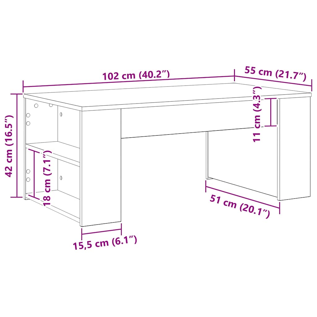 vidaXL Couchtisch Schwarz Eichen-Optik 102 x 55 x 42 cm Holzwerkstoff