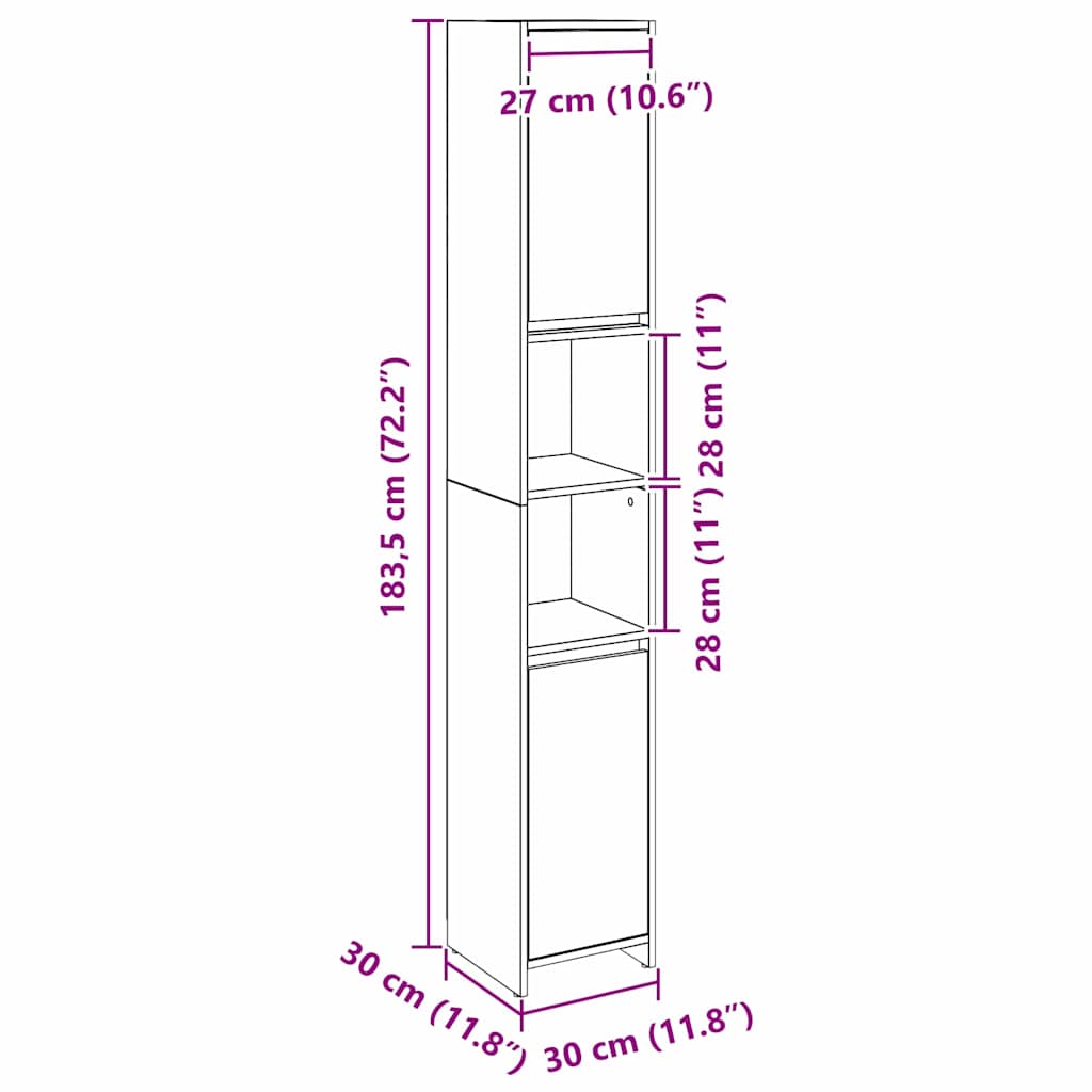vidaXL Badezimmerschrank Schwarz Eichen-Optik 30 x 30 x 183,5 cm