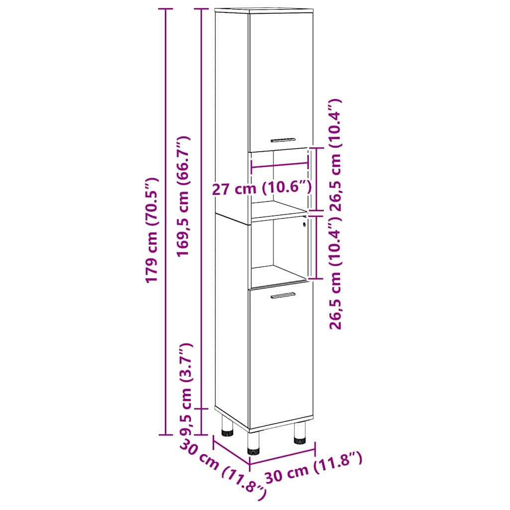 vidaXL Badezimmerschrank mit Tür Schwarz Eichen-Optik 30 x 30 x 179 cm