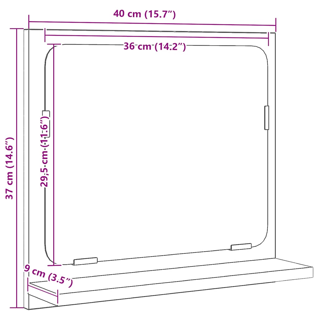 vidaXL Badspiegel Schwarz Eichen-Optik 40x10,5x37 cm Holzwerkstoff
