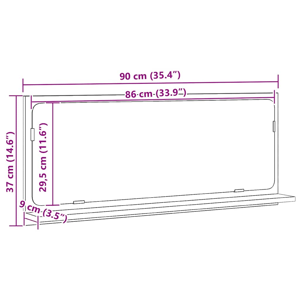 vidaXL Spiegelablage mit Regal Altholz 90 x 10,5 x 37 cm Holzwerkstoff